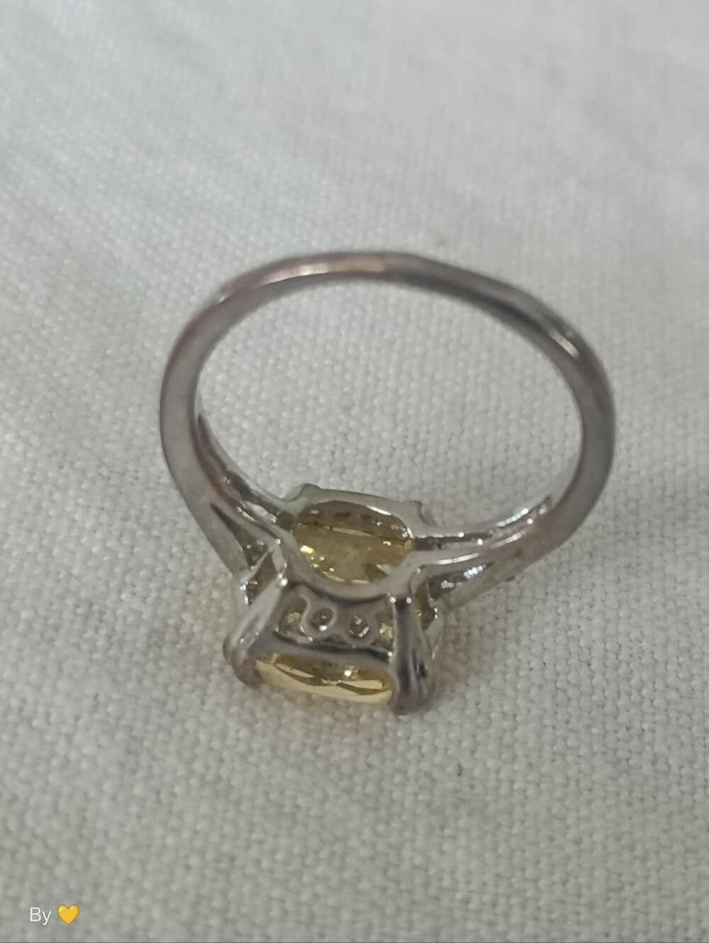 Yellow Cushion-Cut Gemstone Ring in Silver Tone - Picture 6 of 7